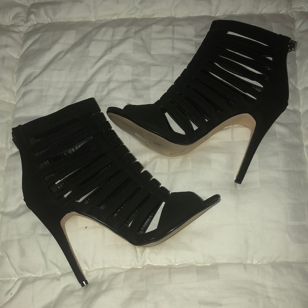 Black suede caged stilettos